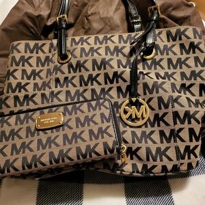 Michael Kors Brown and Black Logo Tote Bag